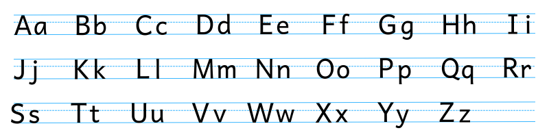 Uppercase and lowercase letters are shown in the image